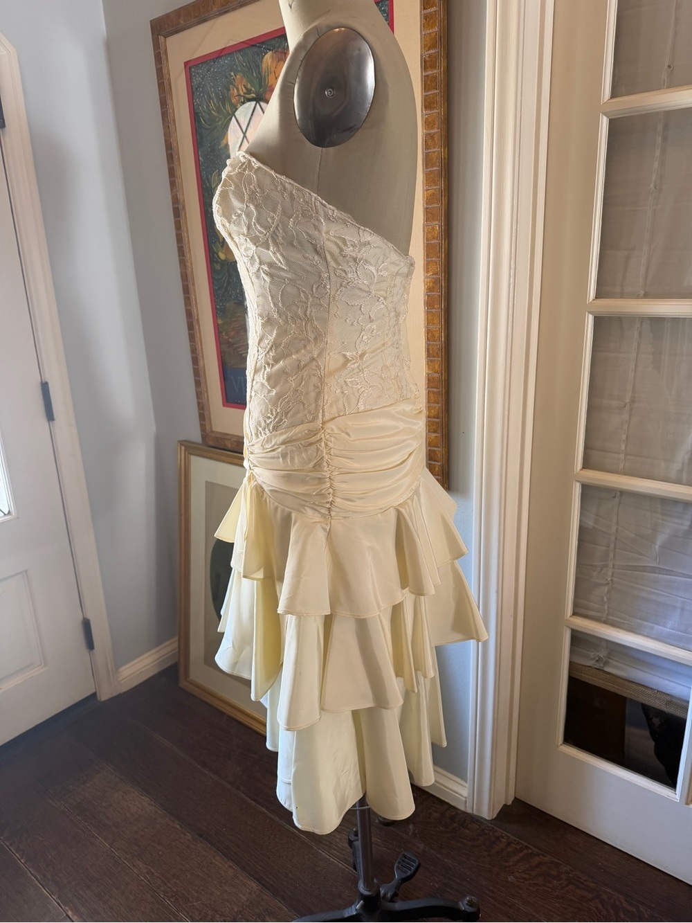 Strapless Lace Bustier Ruffle Cocktail/Wedding Dress in Ivory - Picture 4 of 16